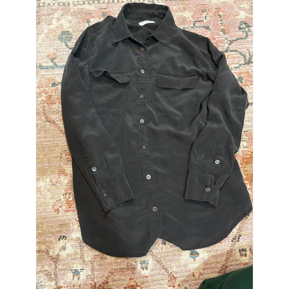 Equipment Femme Slim Signature Silk Shirt Black Button Down Small - Picture 2 of 5